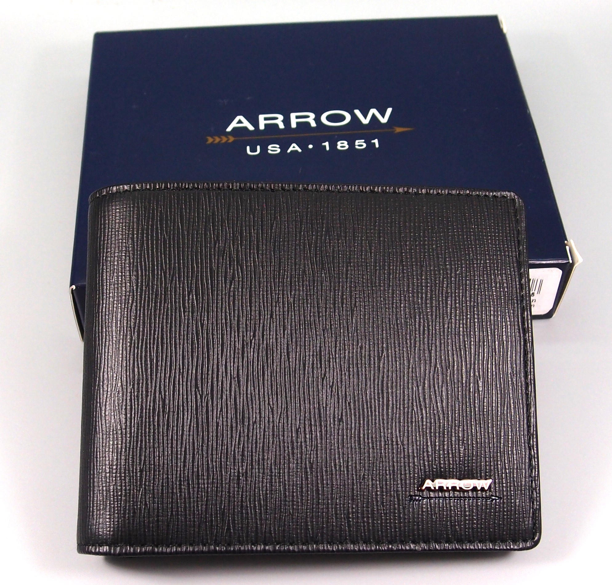 กระเป่าสตางค์ ARROW USA -1851 ดำหนังลาย 2 พับ ใหม่ แท้
