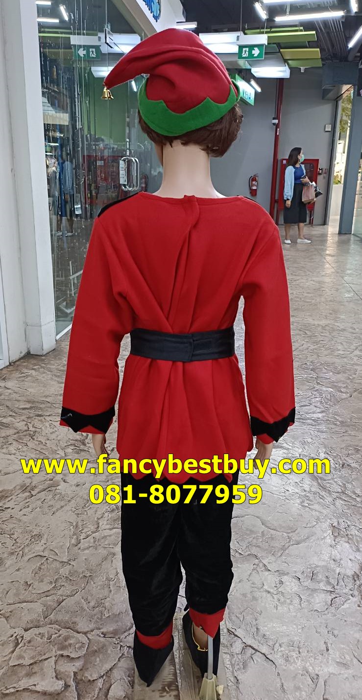 ชุดเอลฟ์ ชุด ELF คริสมาส Christmas Elf Boy สำหรับ เทศกาลคริสมาส ขนาด 100, 110 (ชุดรุ่นนี้เป็นดำแดง รองเท้าดำ ยกเว้นหมวกเขียวแดง) )