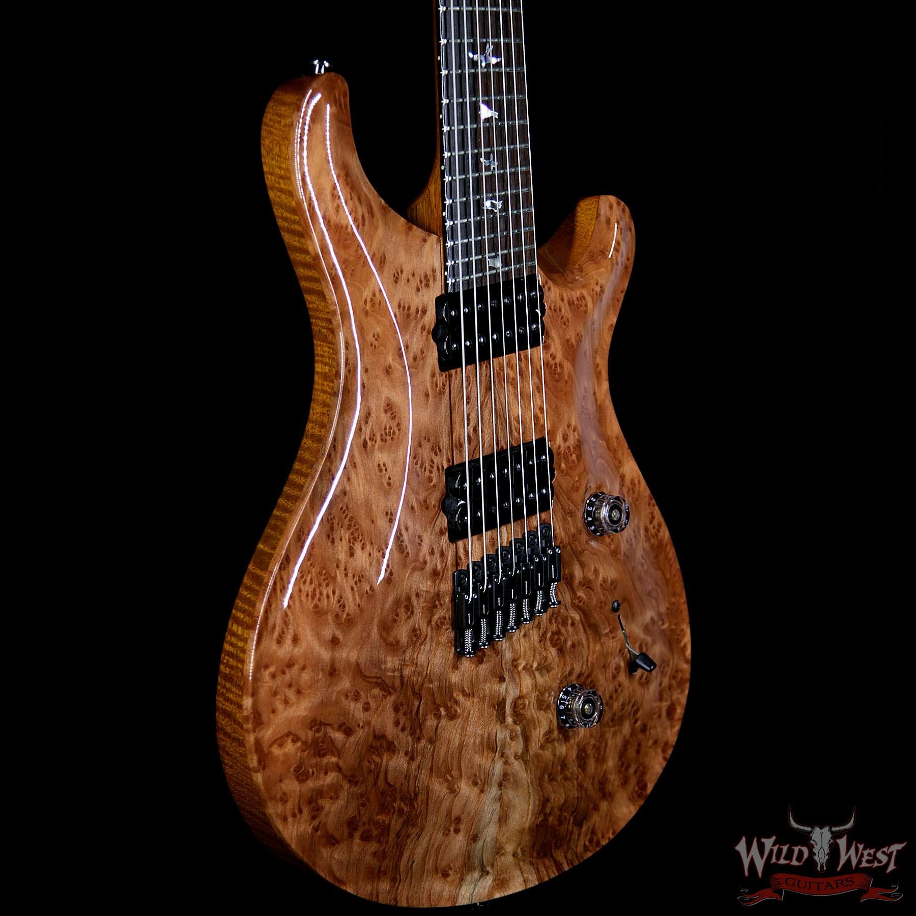PRS Private Stock #7476 Custom 24 7-String Fanned Fret Redwood Burl Top Brazilian Rosewood Board - Natural