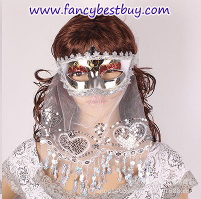 หน้ากากแฟนซี+ระบายลูกไม้, หน้ากากปาร์ตี้ สำหรับประกอบชุดไปงานปาร์ตี้ ขนาด 24 * 10 ซม. มีหลายสี