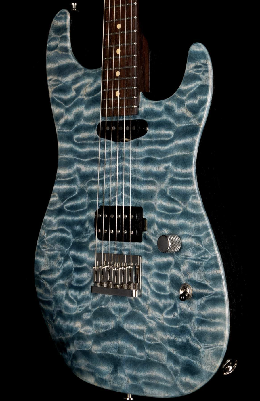 Luxxtone El Machete Geode 5A Quilt Maple Top Indian Rosewood Board Blue Jean