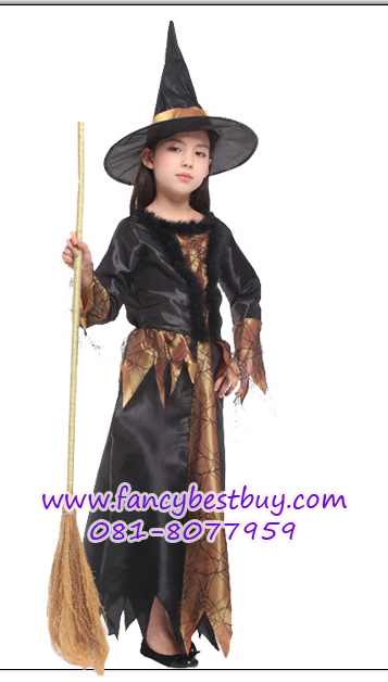 ชุดฮาโลวีนเด็กหญิง ชุดแม่มดน้อยสีทอง สำหรับงานแฟนซี วันฮาโลวีน Princess of Witch ขนาด M (only delivery)