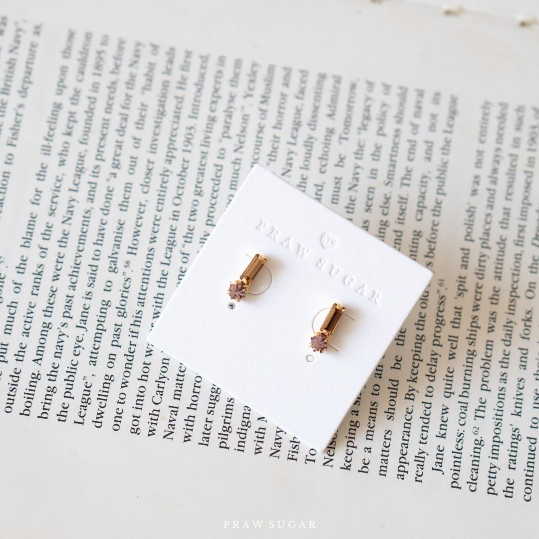 Mini Joyful Vertical Earrings - ต่างหูคริสตัลมินิทรงแนวตั้ง (ก้านต่างหูเงินแท้)