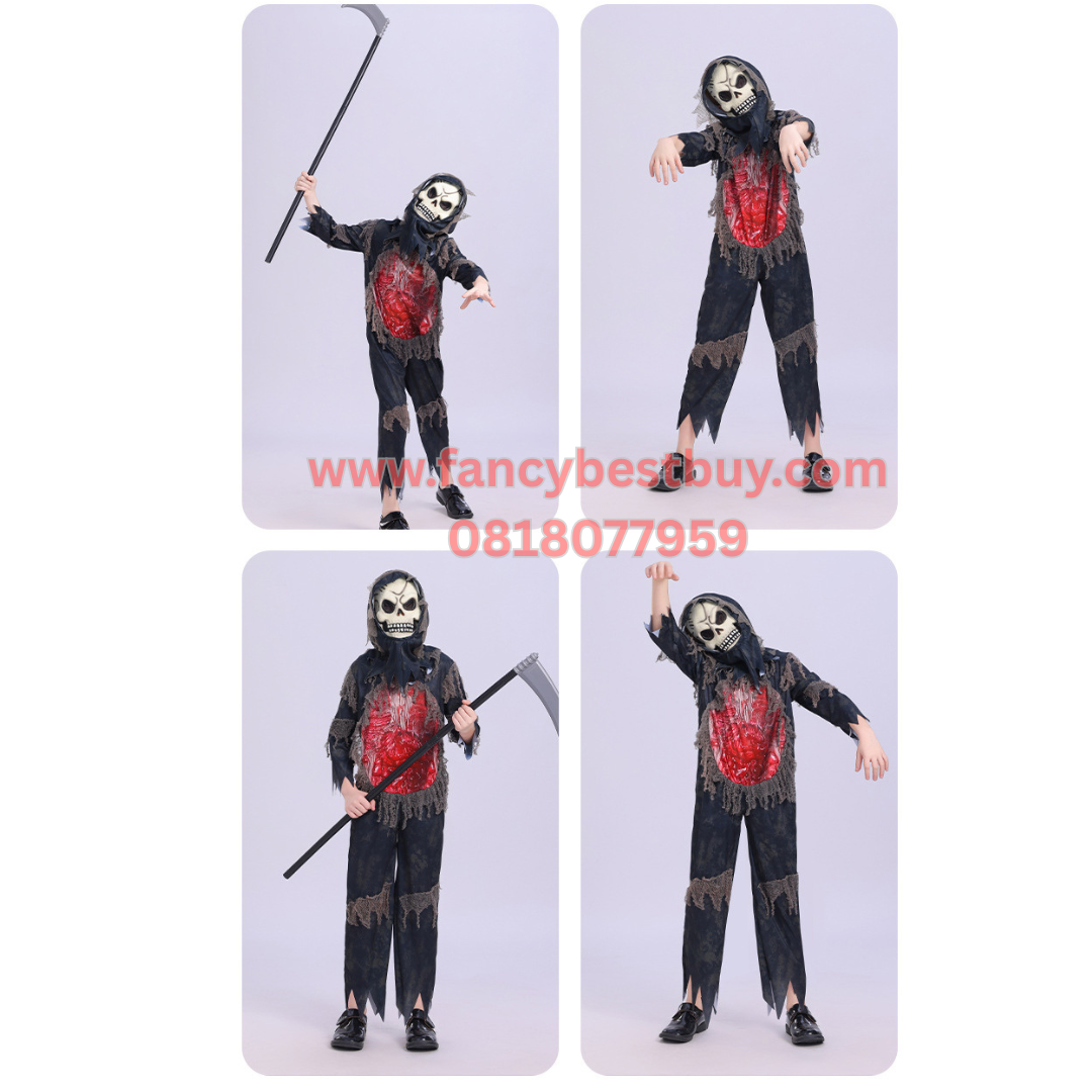 ชุดแฟนซีฮาโลวีน ชุดยมทูต Grim Reaper สำหรับวันฮาโลวีน รวม หน้ากากยาง (ไม้เคียวตัวเลือกเพิ่ม) มีขนาด M120-130, L130-140, XL 140-150