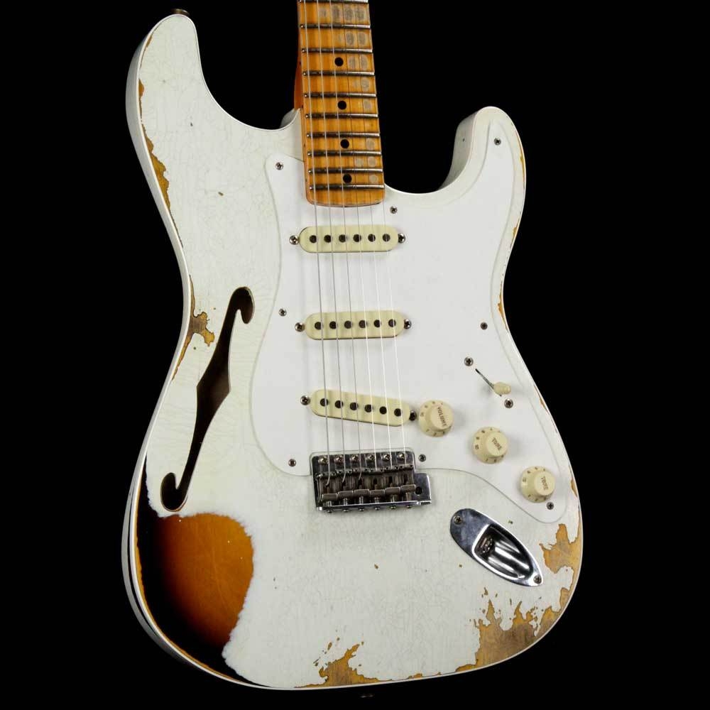 Fender Custom Shop 56 Thinline Stratocaster - Aged Olympic White over Chocolate 2-Color Sunburst