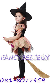 ชุดฮาโลวีนเด็ก แม่มดน้อยแสนน่ารัก สีฟักทอง สำหรับแฟนซีเด็ก ขนาด XL