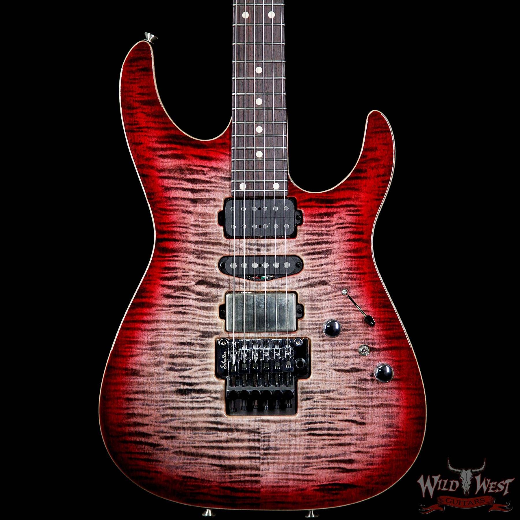 Tom Anderson Angel HSH Floyd Flame Top Chocolate Maple Neck Rosewood Board - Natural Black to T-Red Burst with Binding