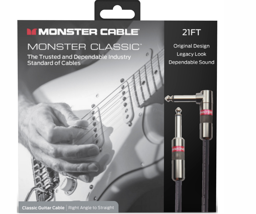 Monster Cable Prolink Classic Pro Audio Instrument Cable Right Angle to Straight 21 ft. Black