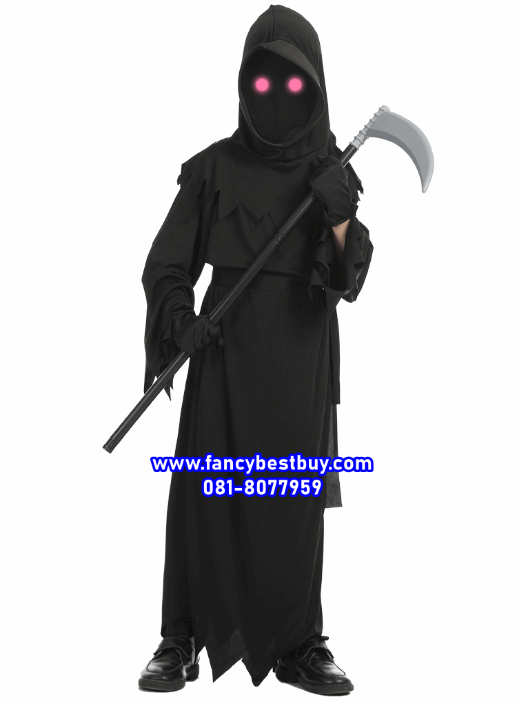ชุดแฟนซีฮาโลวีน ชุดยมทูต Grim Reaper สำหรับวันฮาโลวีน + แว่นตาไฟ มีขนาด 130