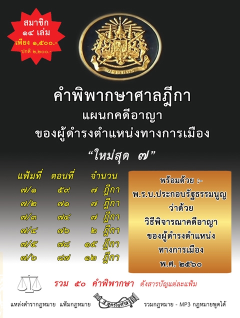คำพิพากษาศาลฎีกาแผนกคดีอาญาของผู้ดำรงตำแหน่งทางการเมือง ใหม่สุด 7