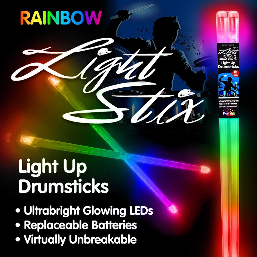 Rainbow Effect LED Drum Sticks Light Up Percussion rock stix Effect - Zildjian 5B