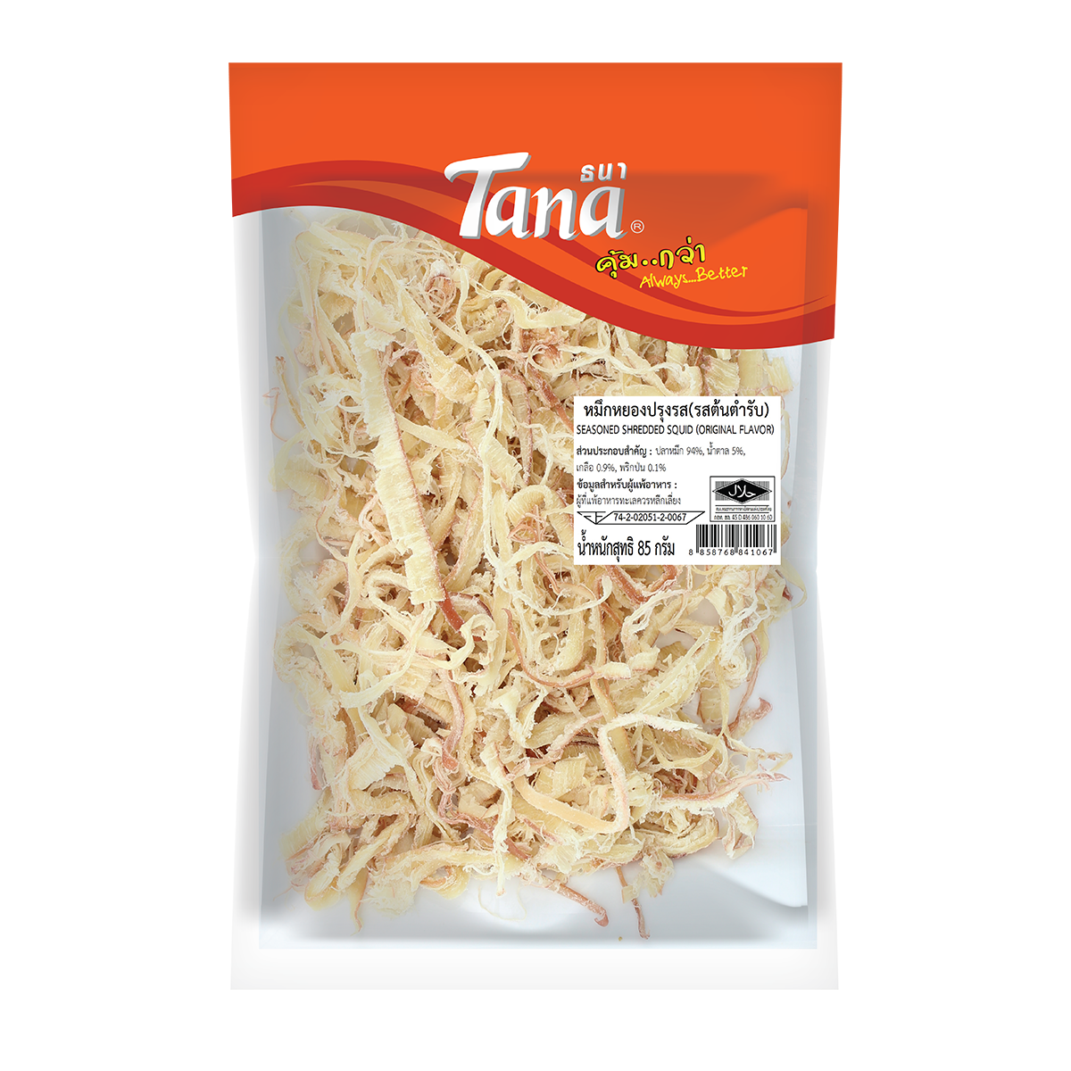 Tana ธนา คุ้มกว่า หมึกหยองปรุงรส (รสต้นตำรับ) 85 กรัม SEASONED SHREDDED SQUID
