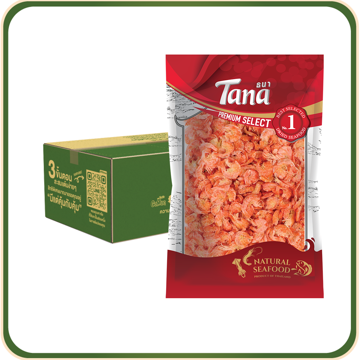 [ขายยกลัง 12 ซอง] Tana Tana ธนา พรีเมี่ยม กุ้งผัดไทยติดเปลือก 100 กรัม Dried Sea Shrimp (Shell-On)