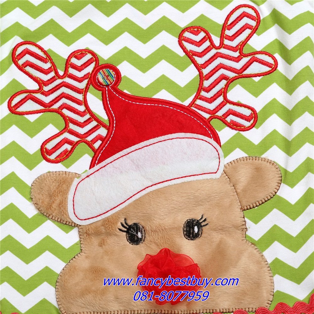 ชุดคริสมาสเด็กหญิง เสื้อลาย เรนเดียร์ +กางเกง Christmas Costume สำหรับ เทศกาลวันคริสมาส มีขนาด 110