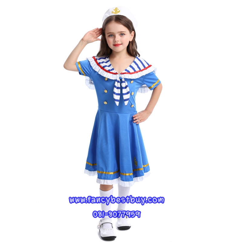 ชุดแฟนซีอาชีพ ชุดกะลาสี ชุดทหารเรือเด็กหญิง สีฟ้า M 125-140, L 140-155