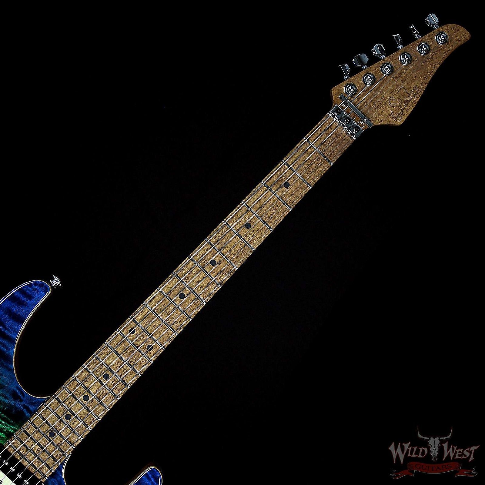 Suhr Modern Quilt Top 3A Roasted Maple Neck Blue Green Burst