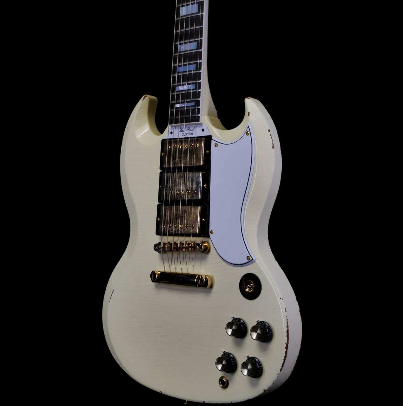 GIBSON CUSTOM SHOP M2M 1963 LES PAUL SG CUSTOM WITH STOPBAR MURPHY LAB LIGHT AGED CLASSIC WHITE