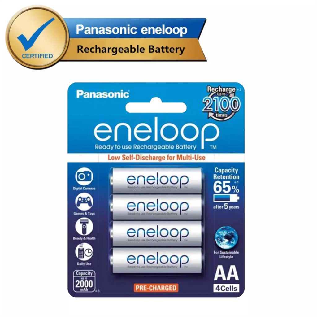 Eneloop ถ่านชาร์จ AA 2000 mAh Rechargeable Battery รุ่น BK-3MCCE/4BT แพ็คละ 4 ก้อน (White)