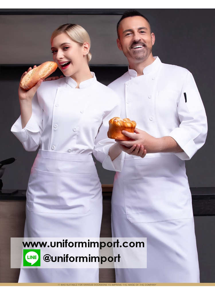 เสื้อเชฟแขนยาว +++คลิกภาพดูรายละเอียดด้านใน เสื้อพ่อครัว เสื้อเชฟชาย เสื้อเชฟหญิง เสื้อกุ๊ก เสื้อพนักงานครัว เสื้อแม่ครัว เสื้อเชฟโรงแรม