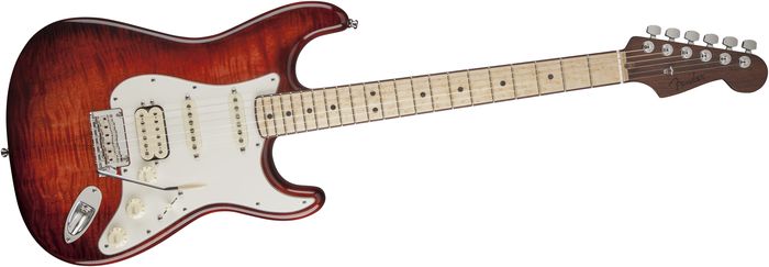 Fender Select Stratocaster Exotic Flame Maple Top Electric Guitar Bing Cherry Burst