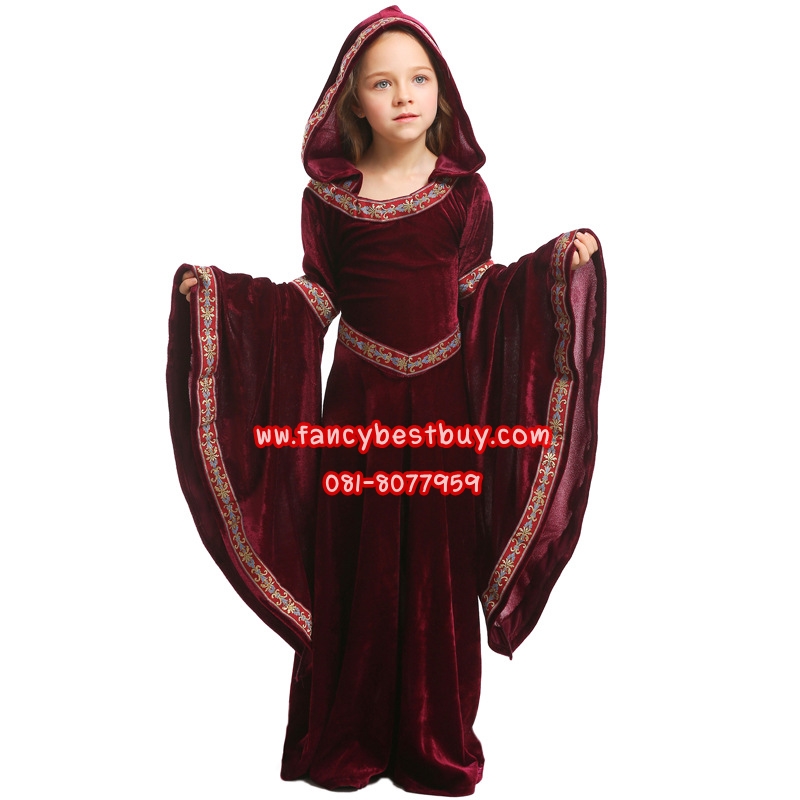 ชุดแฟนซีฮาโลวีนเด็กหญิง ชุดแวมไพร์ แบบผ้าคลุมพร้อมฮูด ชุดแดร๊กคูล่าหญิงสำหรับงานแฟนซี วันฮาโลวีน VAMPIRES GIRL มีขนาด S120-130, M130-140, L 140-150