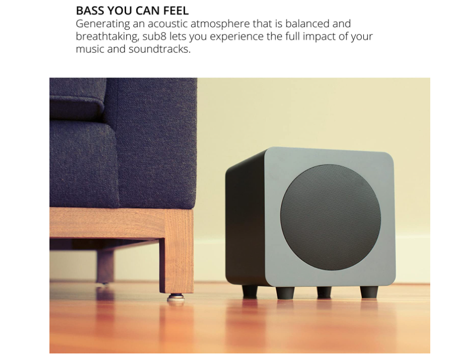 Kanto sub8 Powered Subwoofer – 8” Paper Cone Driver — Powerful Bass Extension