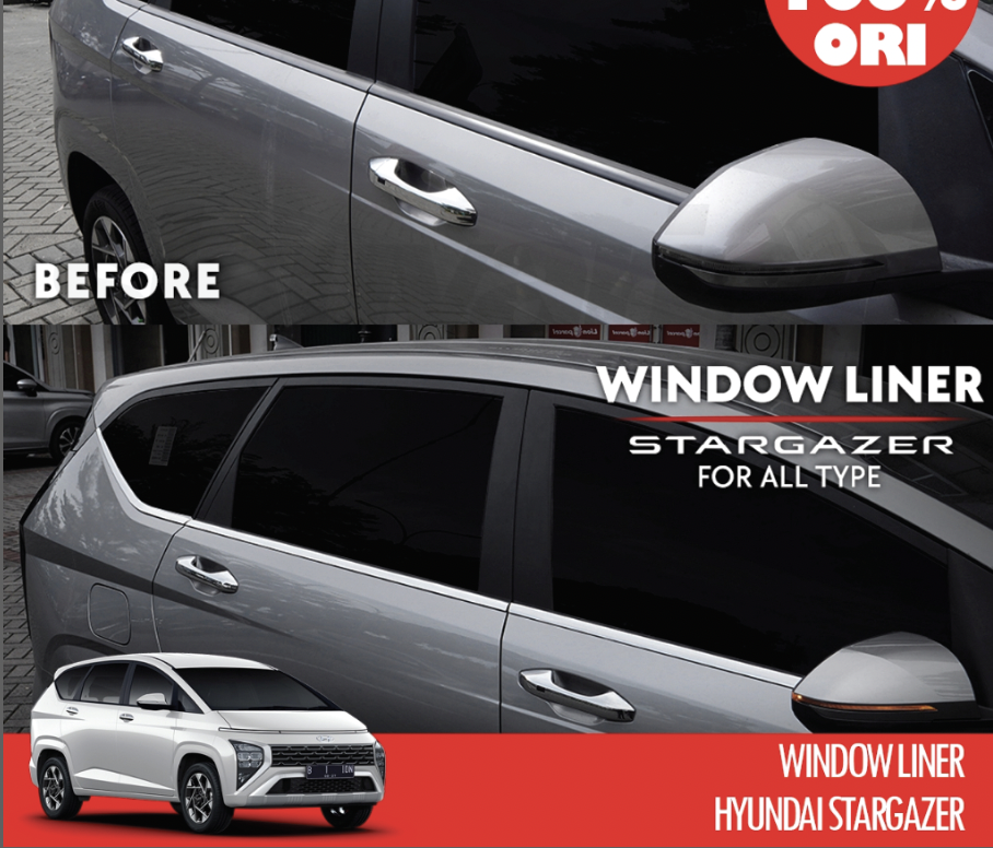 แต่งขอบหน้าต่าง Hyundai Stargazer กระจกข้างสแตนเลส