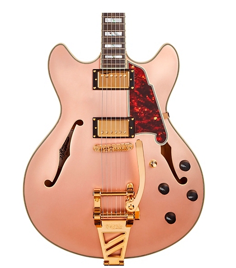 D Angelico Deluxe Series DC Semi-Hollow Electric Guitar with USA Seymour Duncan Humbuckers and D Angelico Shield Tremolo Matte Rose Gold