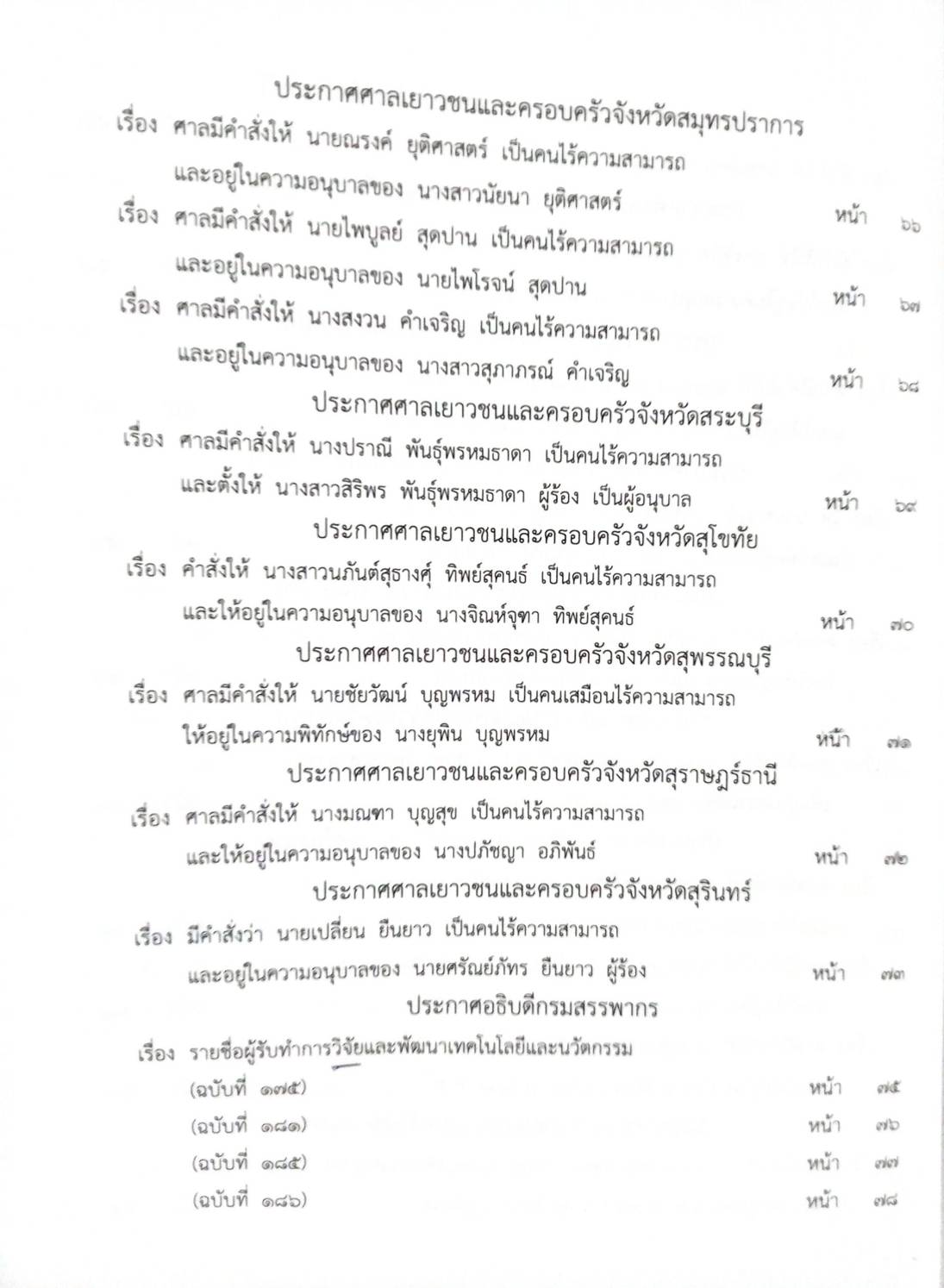 กฎหมายออกใหม่ 79/63 ประกาศกระทรวงการคลัง ประกาศสภาผู้แทนราษฎร ประกาศศาลเยาวชนและครอบครัวฯ