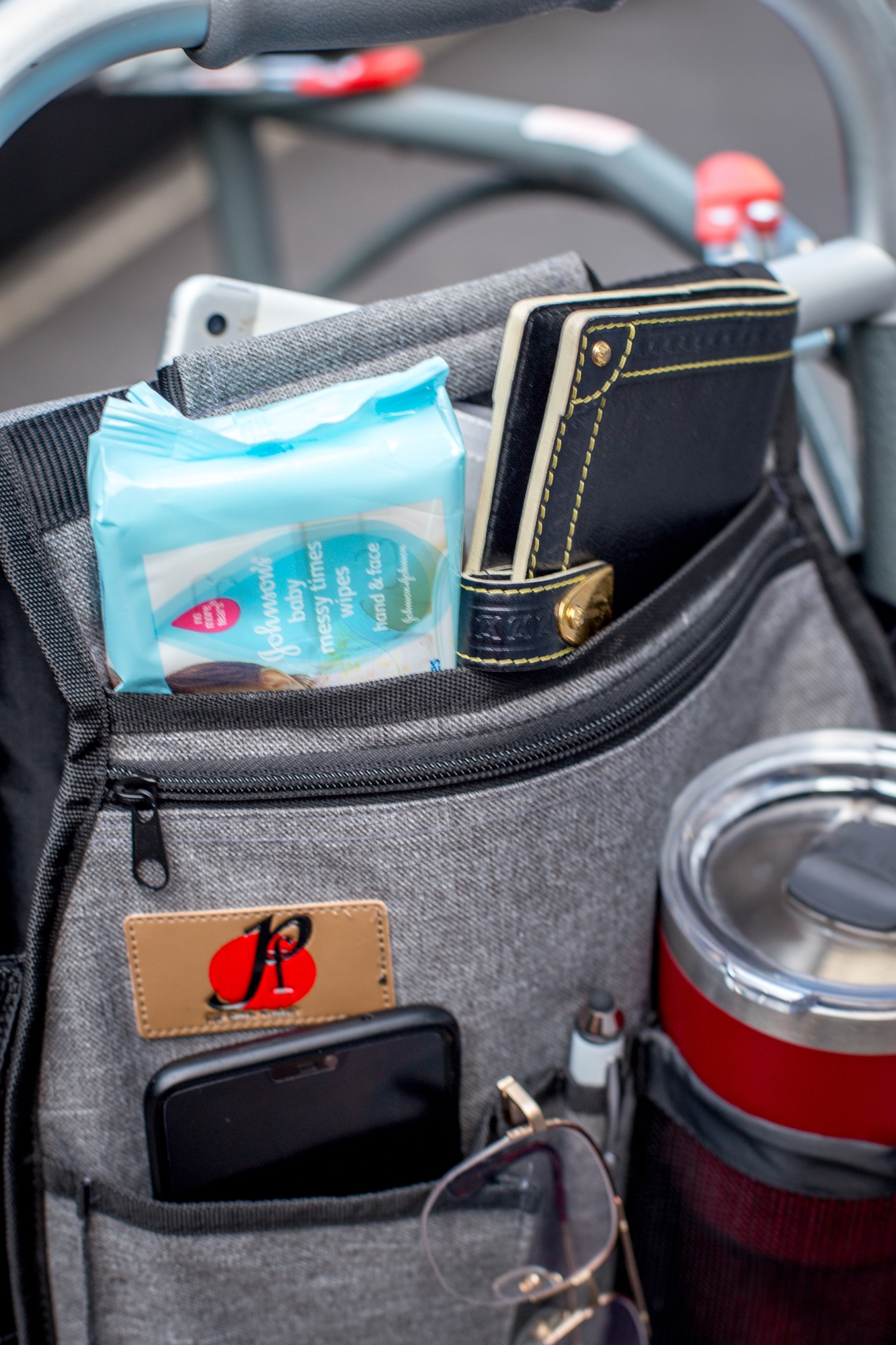 Side Walker Double-Sided Attachments Bags with Cup Holder for Folding Walker by P&F | Hanging Pouch for Walkers | Adult Folding Walker Accessories for Seniors or Elderly