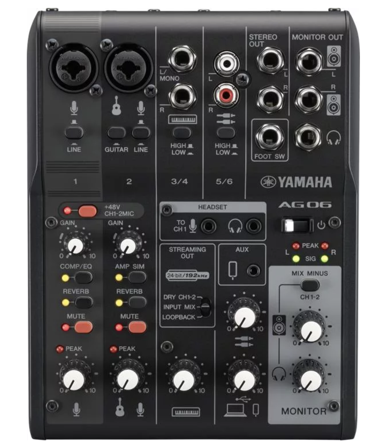 Yamaha AG06 Mk2 6-channel Mixer and USB Audio Interface - Black
