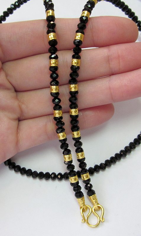 สร้อยคอคริสตัลนิลดำ คั่นทองแท้ 96.5% (ทอง 1 สลึง)