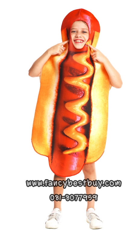 ชุดแฟนซีอาหาร ชุดฮอทดอก ชุดแฟนซีเด็ก Hotdog Costume เป็นชุดแฟนซีเด็กหรือชุดมาสคอต สำหรับการแสดง ใช้ได้ทั้งเด็กชายหญิง สำหรับเด็ก 110-140 ซม.