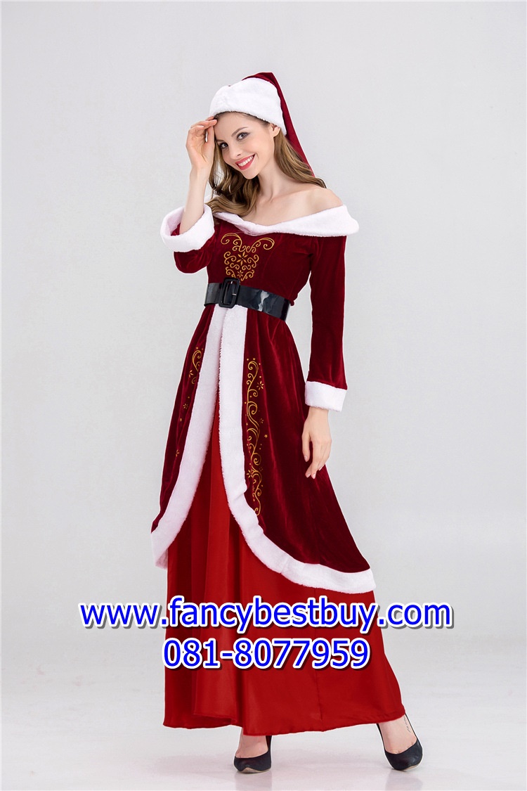 ชุดแซนตึ้ ชุดกระโปรงคริสมาส สีแดง Santy Costume ขนาด M 155-165, XL 165-175