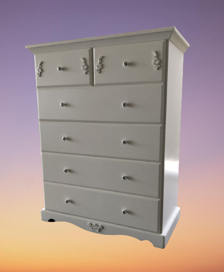 ตู้ลิ้นชัก ตู้เก็บเสื้อผ้า 6 ลิ้นชัก Dresser รุ่น Emily ขนาด W 108 x D 53 x H 138 Cms. สีขาวครีม