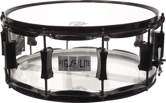 Pork Pie Acrylic Snare Drum with Black Powder Hardware Clear 6x14 Inches