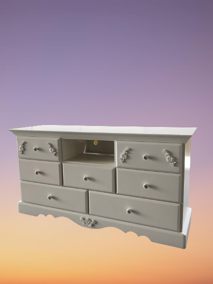 ตู้ลิ้นชักเก็บของ ตู้วางทีวี 7 ลิ้นชัก รุ่น Emily ขนาด W 140 x D 45 x H 70 Cms. สีขาวครีม