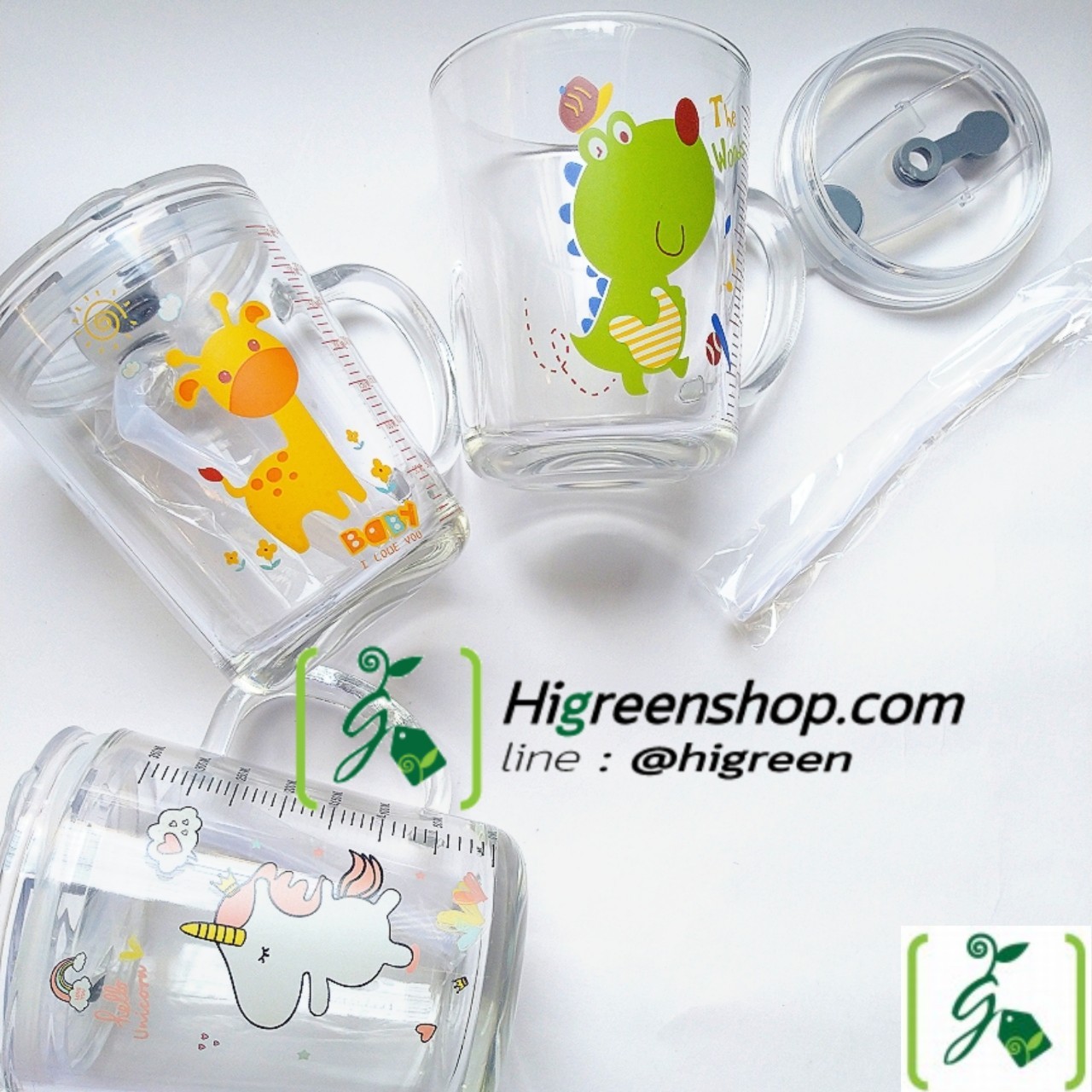 แก้วน้ำไม่หก แก้วยกดื่ม มีหูจับมีฝาปิด แถมหลอดซิลิโคน ลายการ์ตูนน่ารัก 350ml จำนวน 1 ใบ/กล่อง