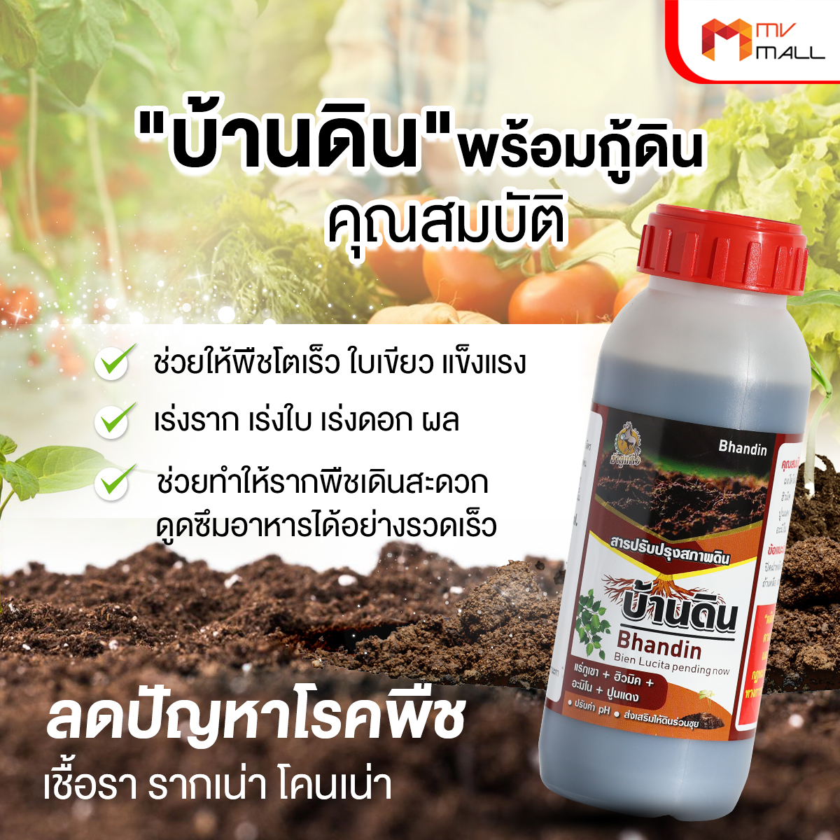 บ้านดิน สารปรับปรุงสภาพดิน จุลินทรีย์บำรุงดิน ช่วยปรับความเป็นกรดด่างของดิน 7 ขวด