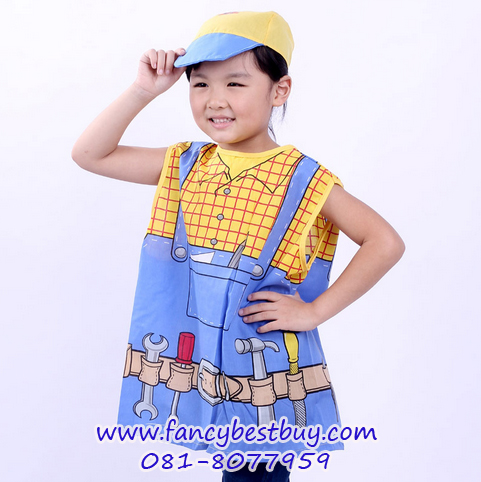 ชุดช่าง แบบผ้าพิมพ์ลาย ใช้ได้ทั้งเด็กชายและเด็กหญิง (เสื้อ+หมวก ) ขนาดฟรีไซด์ สำหรับเด็ก 90-125 ซม. อายุ 3-7 ขวบ