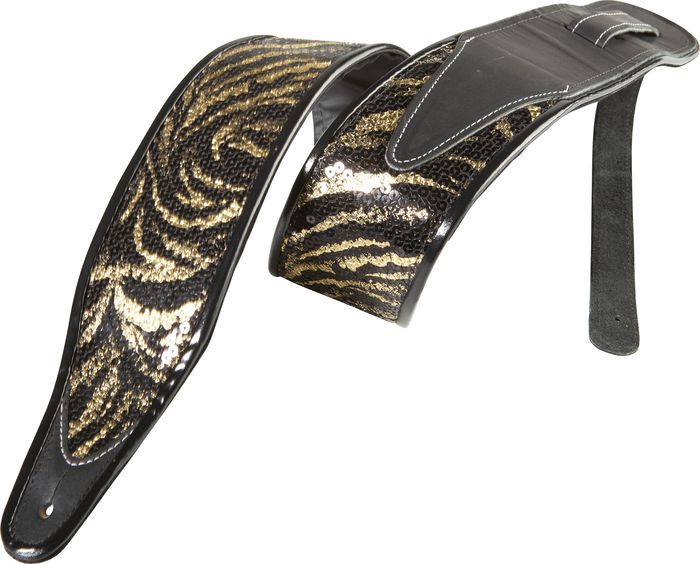 Jodi Head 3" Denny Wide Art Deco Guitar Strap - Brown and Tan Sequin Sparkle