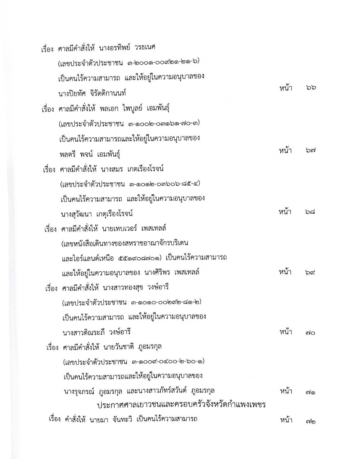 กฎหมายออกใหม่ 51/65 ประกาศกระทรวงมหาดไทย การพ้นตำแหน่งฯ ประกาศธนาคารออมสิน ปรับเปลี่ยนชื่อสำนักงานฯ ประกาศศาลเยาวชนและครอบครัวจังหวัด..