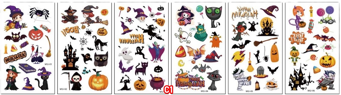 สติกเกอร์ฮาโลวีน รอยสักการ์ตูนเด็กใหม่ฮาโลวีน กันน้ำกันเหงื่อ สติกเกอร์รอยสักแบบใช้แล้วทิ้ง แบบ C size 5.7*9.7 cm.