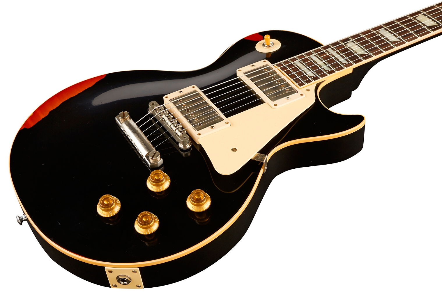 Gibson Custom Les Paul Standard Limited Run - Solid Body Electric Guitar Aged Black over 2-Color Sunburst Aged White Pearl Pickguard
