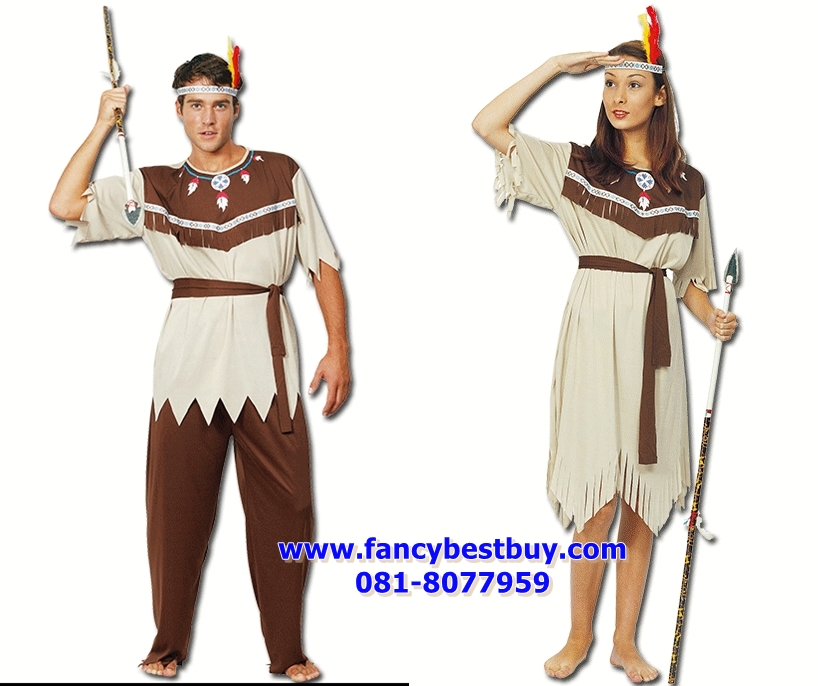 ชุดแฟนซีผู้ชายและหญิง ชุดมนุษย์หิน ชุดชนเผ่าดึกดำบรรพ์ ชุดย้อนยุค Aboriginal Costume ขนาดฟรีไซด์