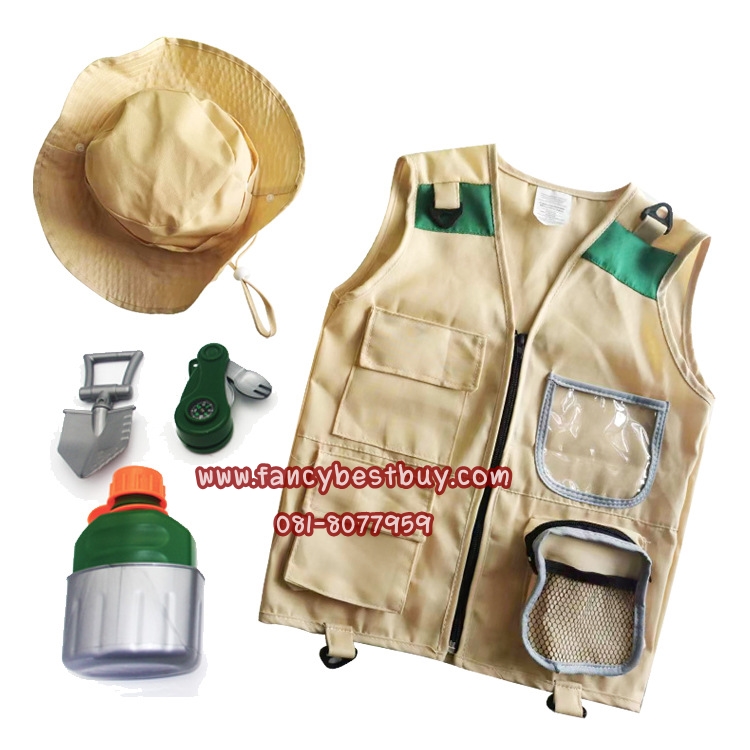 ชุดนักดูแลสวนสัตว์ Zoo Keeper ชุดเดินป่า Hiking ชุดแฟนซีอาชีพ ใส่ได้ทั้งเด็กชายหญิง (เสื้อ+หมวก+อุปกรณ์ 3 ชิ้น ) ฟรีไซด์ สำหรับเด็ก 90-130 ซม. อายุ 3-7 ขวบ