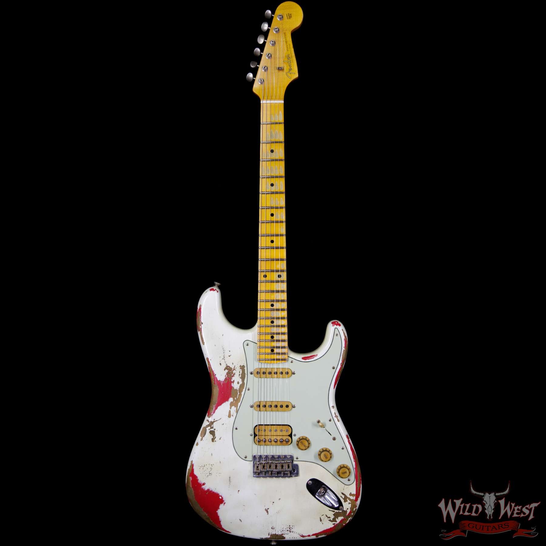 Fender Custom Shop White Lightning 2.0 HSS Stratocaster Heavy Relic Maple Board - Olympic White Over Torino Red