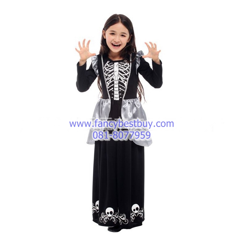 ชุดโครงกระดูกสำหรับเด็กหญิงแบบกระโปรงยาว สำหรับงานแฟนซี วันฮาโลวีน Skeleton GIRL มีขนาด M (only delivery)