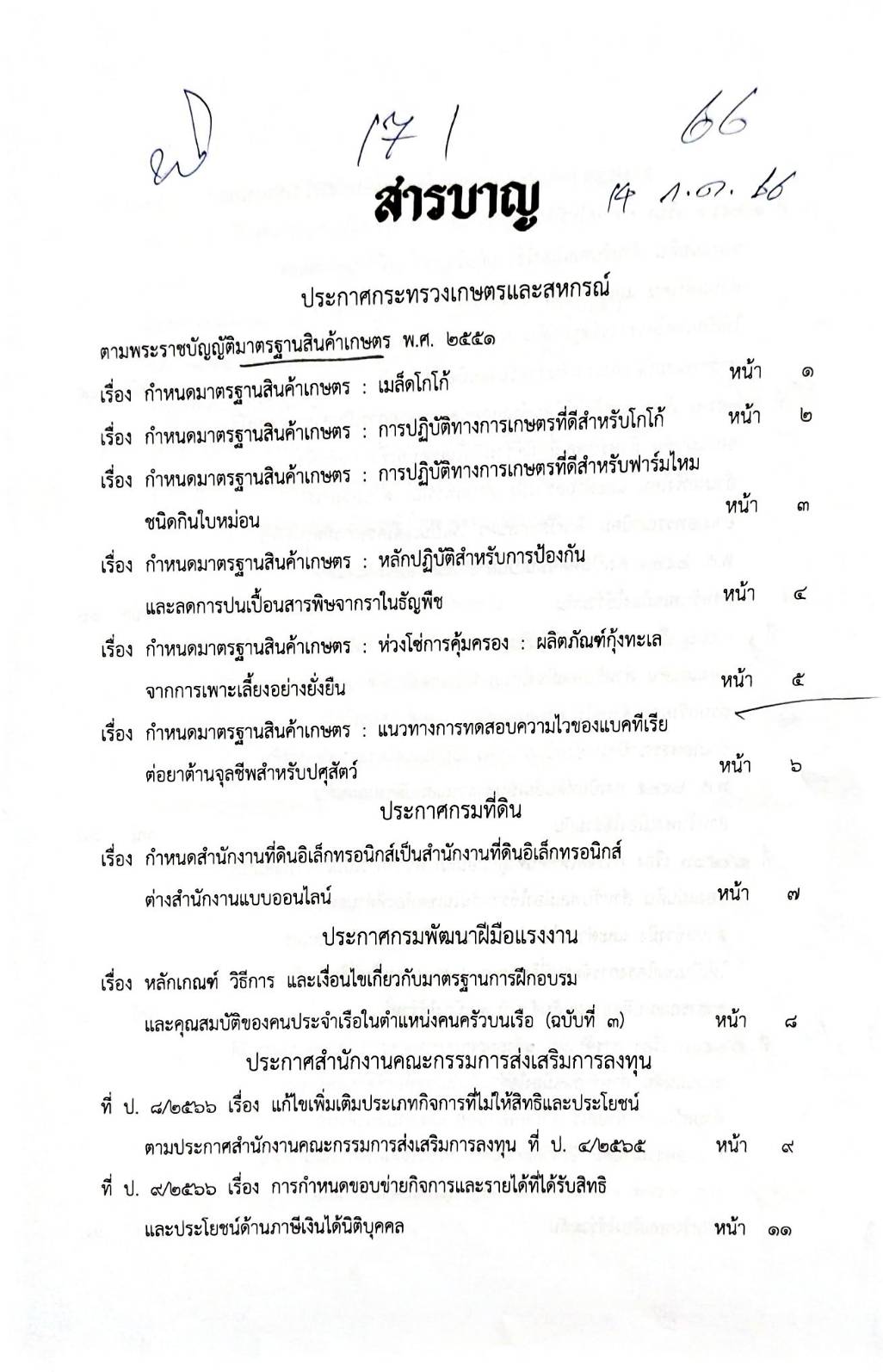 กฎหมายออกใหม่ ตอน 171/66 ประกาศกระทรวงเกษตรและสหกรณ์ ประกาศกรมที่ดิน.. ประกาศคณะกรรมการจัดรูปที่ดินจังหวัด...