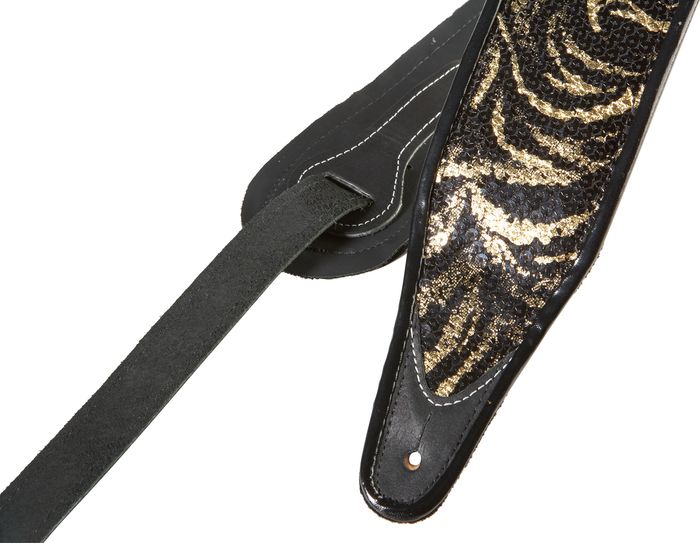 Jodi Head 3" Denny Wide Art Deco Guitar Strap - Brown and Tan Sequin Sparkle